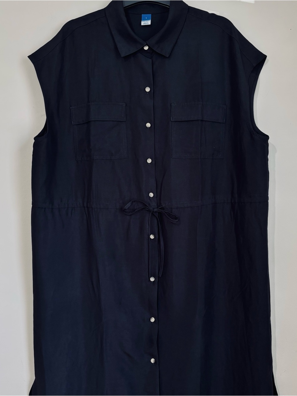 Old Navy Black Short Sleeve Waist Defined Utility Button Up Midi Shirt Dress L - Picture 6 of 16